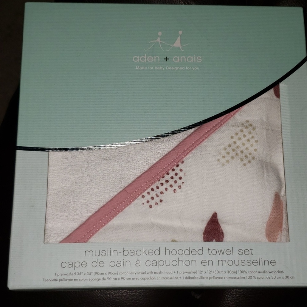 aden + anais muslin backed hooded towel set; heart